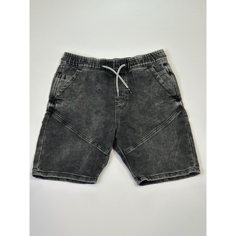 Zara Mens Acid Wash Denim Shorts Grey Geometric Seam Pull On Size Small S USA 30